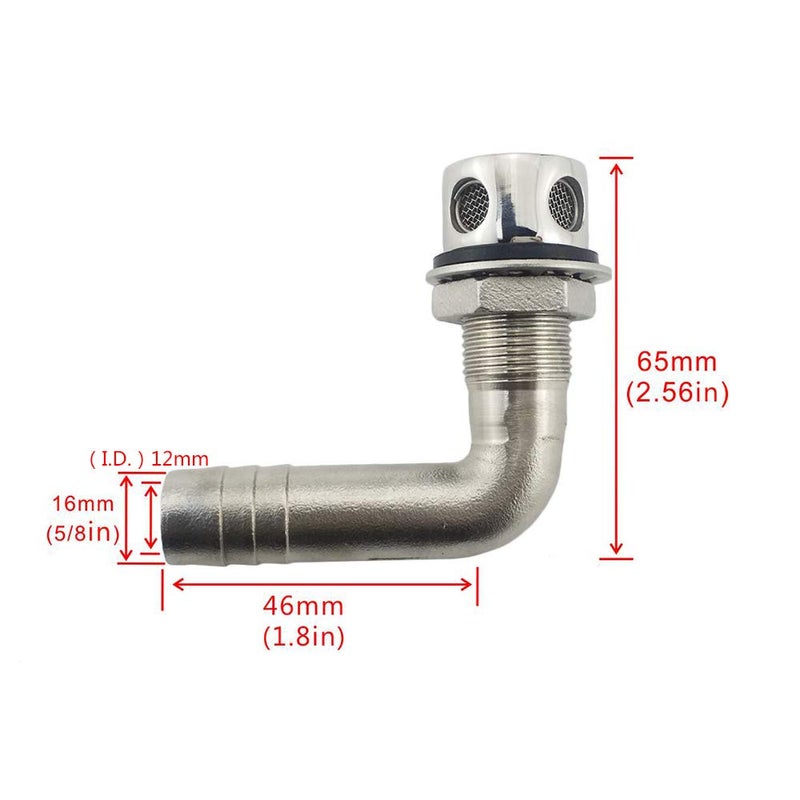 keehui Universal 90Â° Fuel Vent 316 Stainless Steel Marine Grade Fuel Gas Tank Vent with Mounting Gasket Hardware Fitting for 5/8inch Hose - Image 2